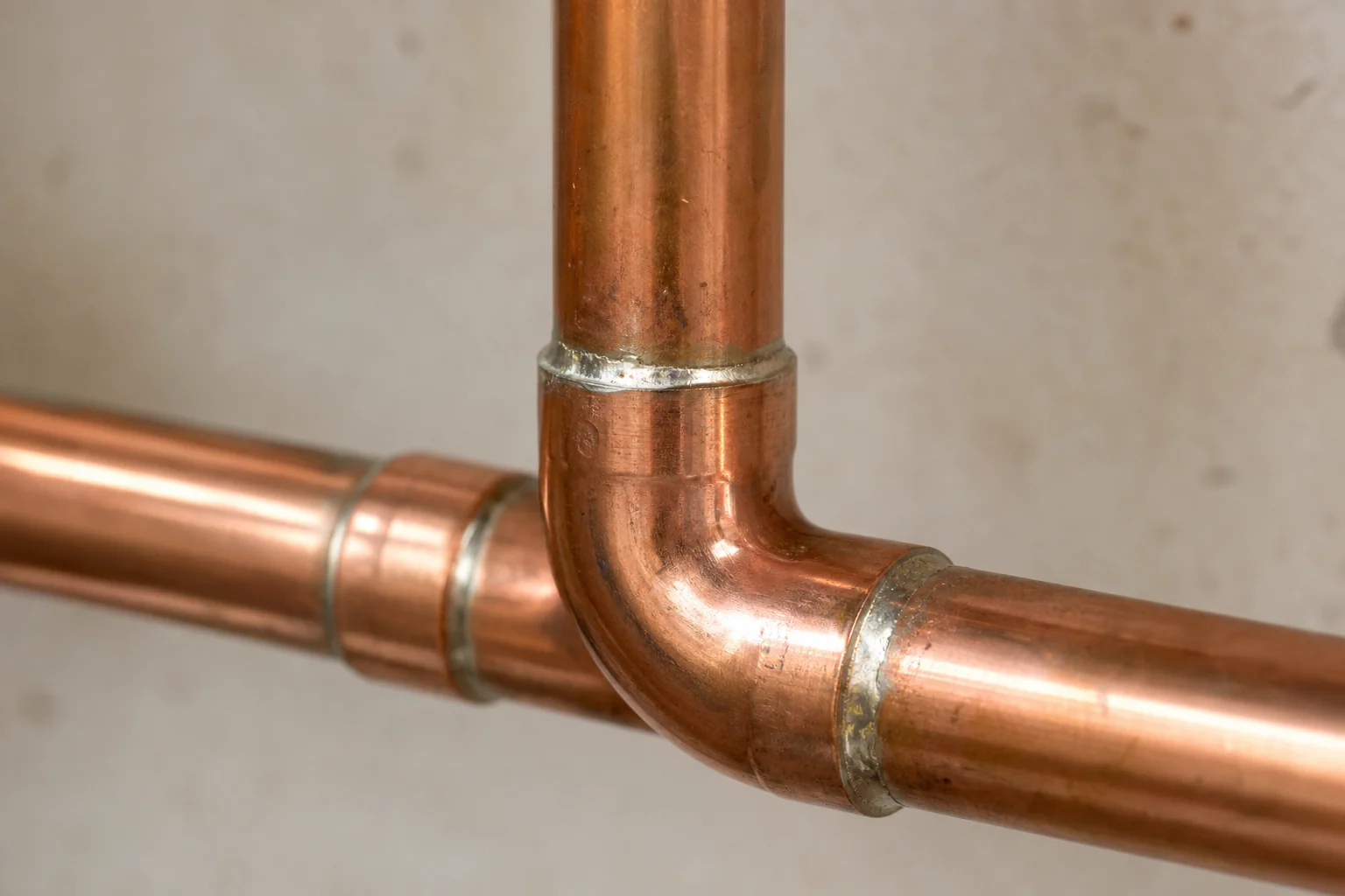 Multiple soldered copper joints on a display rack